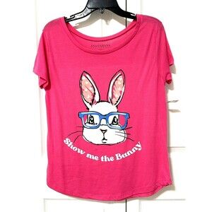 Ana Cabana Women’s T Shirt Size 1X Show Me The Bunny Pink NWT Easter